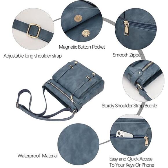 Vegan Leather Crossbody Bag - Chic, Multi-Pocket, Versatile & Stylish - Picture 3 of 7